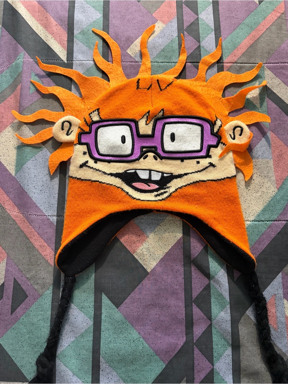 Nickelodeon Orange Chuckie Beanie Hat with Purple Glasses